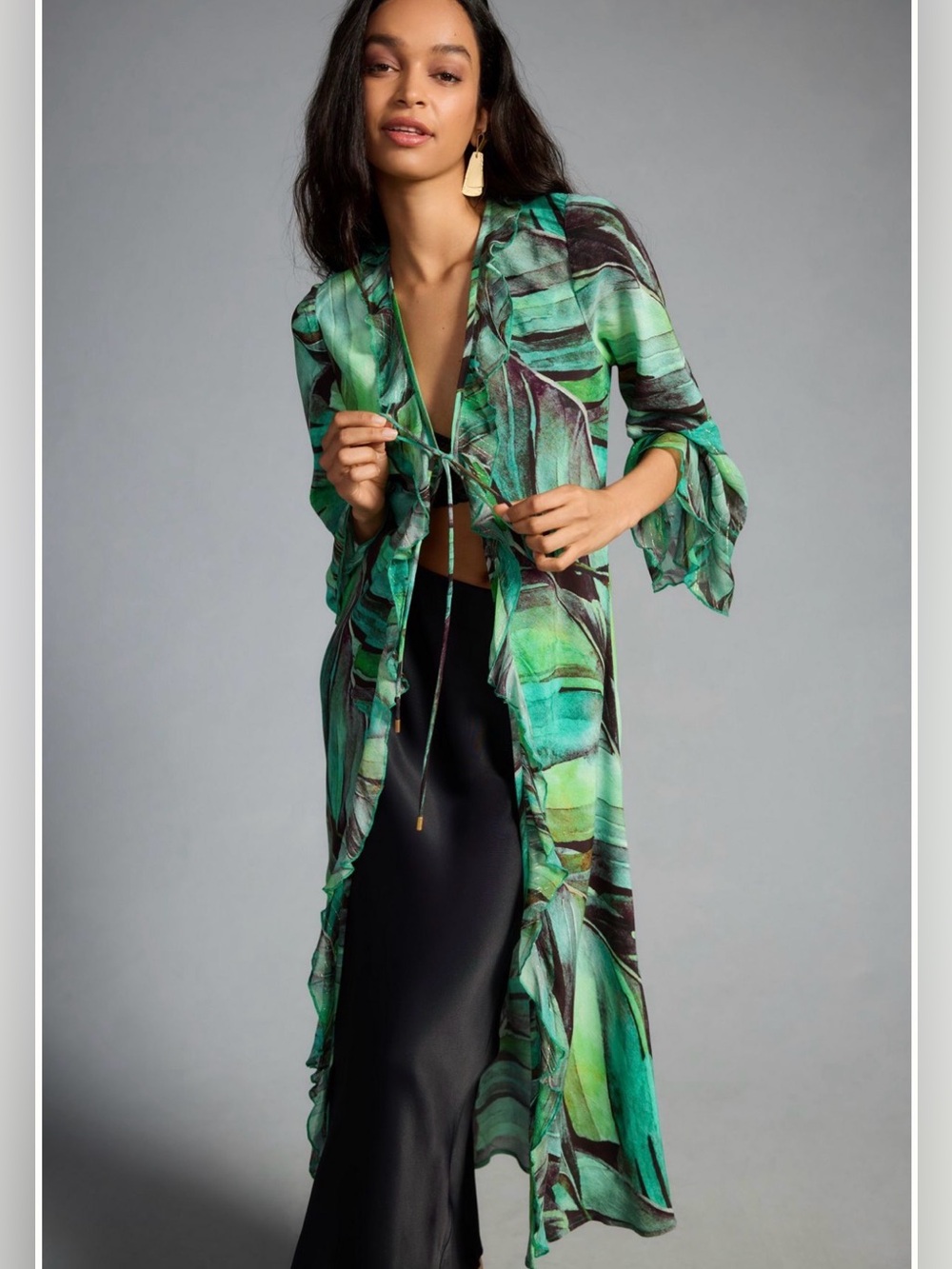 NWT Anthropologie BL-NK Palm Print Lurex Kimono Duster M-L
